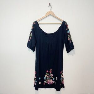 Johnny Was Black Dress with Floral Embroidery